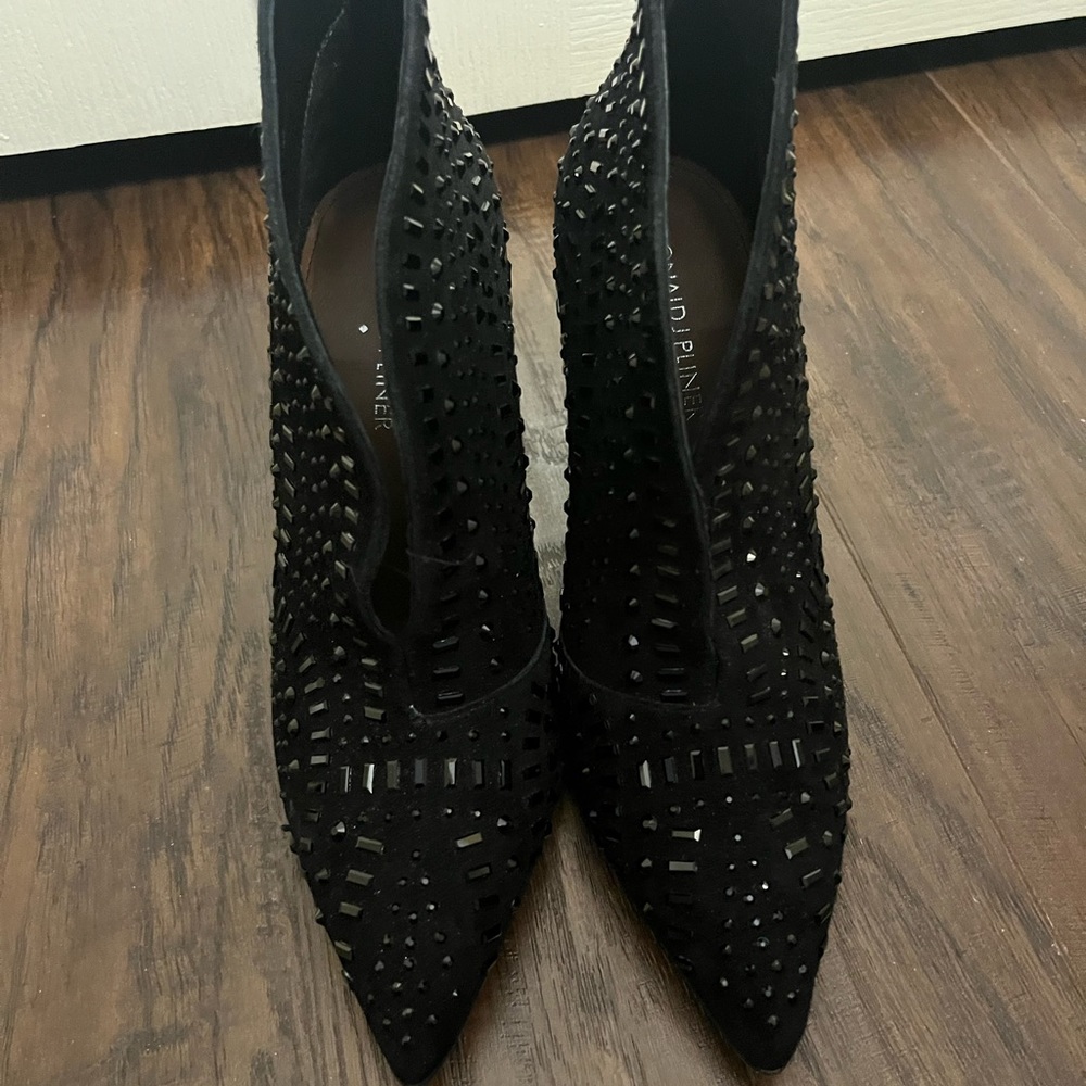 Donald J Pliner black booties with studs/sparkle. Zipper up back. good condition